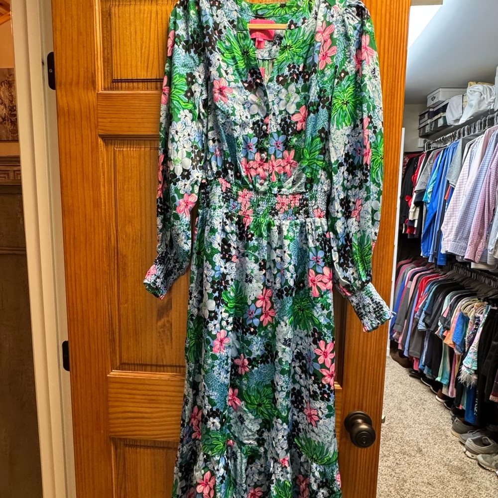 Lilly Pulitzer Blue and Green Loubella Floral Midi Dress